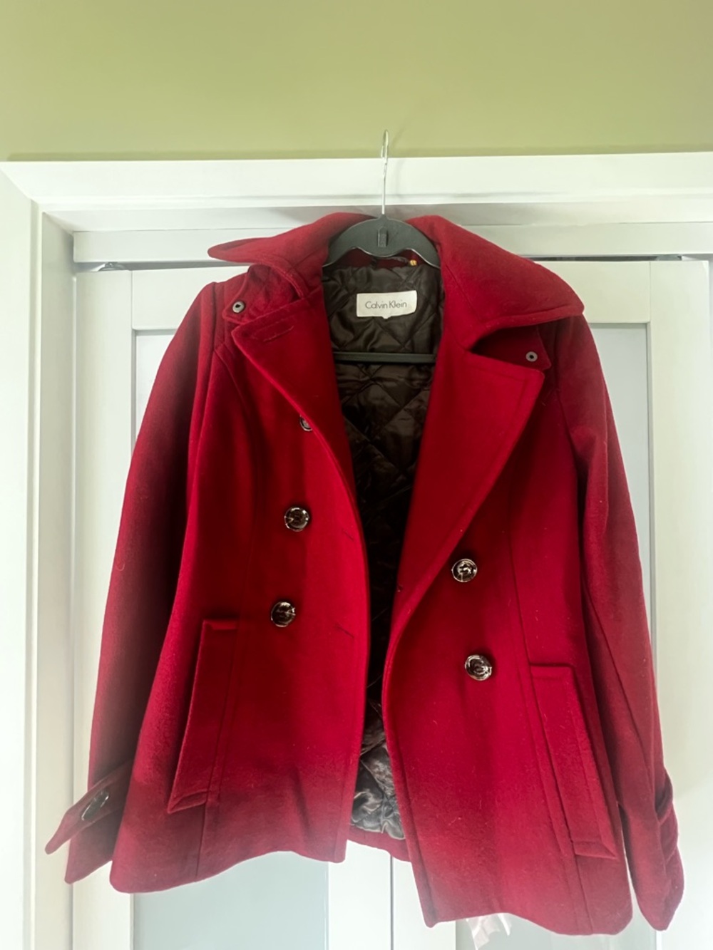 Calvin Klein Crimson Double-Breasted Wool Peacoat
